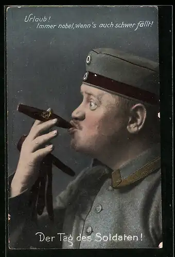 AK Soldat in Uniform raucht eine Zigarre