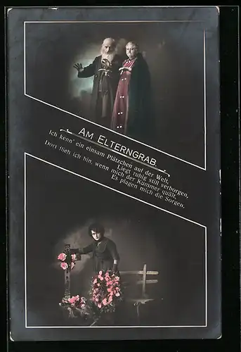 AK Trauernde Frau am Elterngrab, Ich kenn` ein einsam Plätzchen...