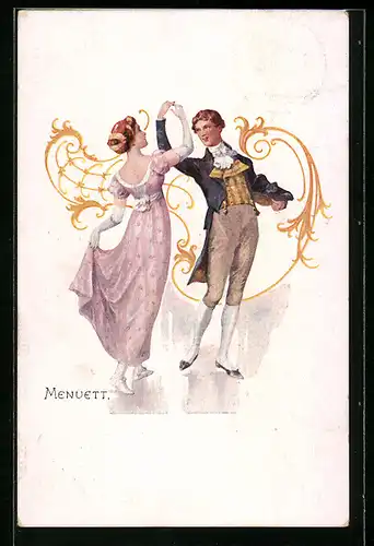 AK Junges elegantes Paar tanzt Menuett