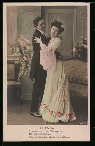 AK Junges elegantes Paar tanzt Polka