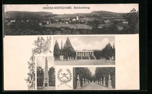 AK Gross-Wetzdorf, Ortsansicht, Heldenberg mit Denkmal