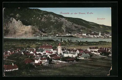 AK Rossatz /Donau, Ortsansicht mit Blick auf Dürnstein