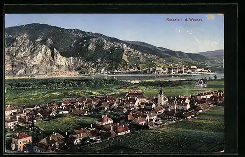 AK Rossatz /Wachau, Ortsansicht mit Donau aus der Vogelschau