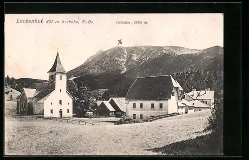 AK Lackenhof, Ortsansicht mit Kirche und Oetscher