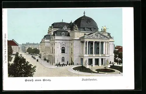 AK Graz, Stadttheater aus der Vogelschau