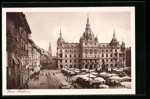 AK Graz, Rathaus mit Marktständen