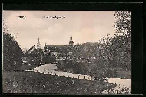AK Graz, Partie im Stadtpark mit Wegen