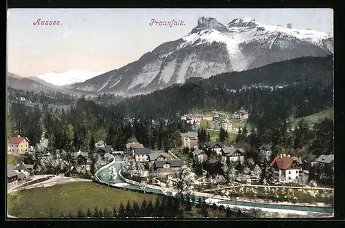 AK Aussee, Ortsansicht mit Fluss und Praunfalk