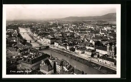 AK Graz, Ortsansicht mit Brücken gegen Süden
