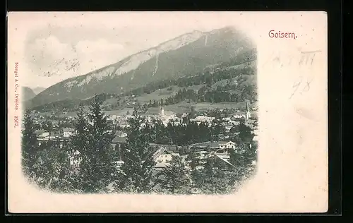 AK Goisern, Ortsansicht mit Bergen