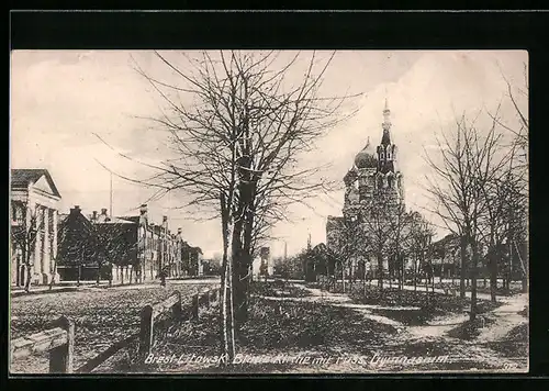 AK Brest-Litowsk, Blaue Kirche mit russischem Gymnasium