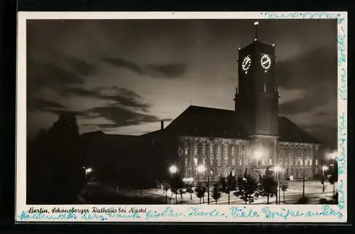 AK Berlin, Schöneberger Rathaus bei Nacht