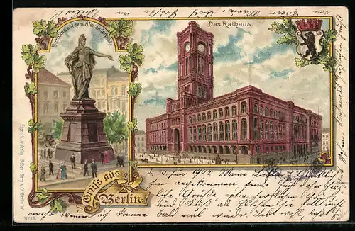 Lithographie Berlin, Berolina auf Alexanderplatz, Rathaus