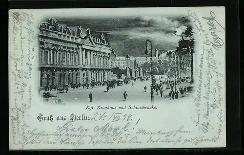Mondschein-AK Berlin, Kgl. Zeughaus und Schlossbrücke