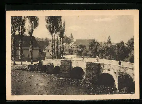 AK Hausen a. d. Würm, Brücke mit Wohnhäusern