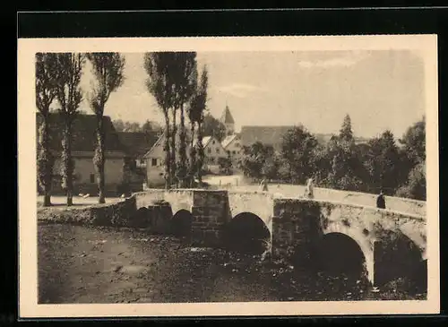 AK Hausen a. d. Würm, Brücke mit Wohnhäusern