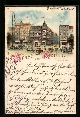 Lithographie Berlin, Unter den Linden Ecke Friedrichstrasse