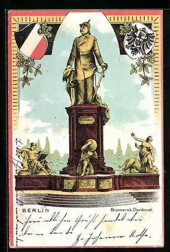 Lithographie Berlin-Tiergarten, Darstellung vom Bismarck-Denkmal