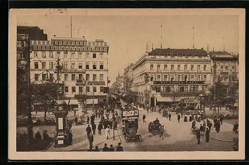 AK Berlin, Unter den Linden und Friedrichstrasse mit Victoria Café