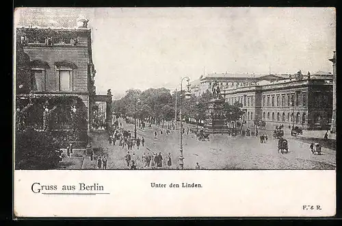 AK Berlin, Unter den Linden mit Passanten