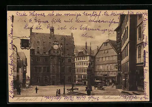 AK Marburg a./L., Rathaus und Marktplatz