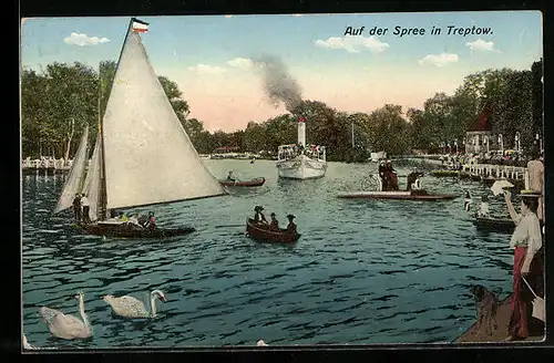 AK Treptow, Spree mit Booten