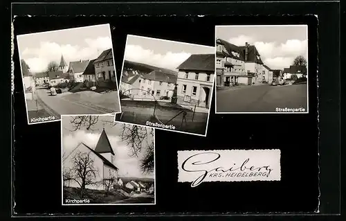 AK Gaiberg /Krs. Heidelberg, Strassenpartie mit Kirche und Wohnhäusern