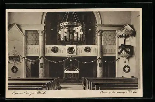 AK Sprendlingen Rhh., Innenansicht der evang. Kirche