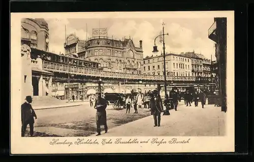 AK Hamburg, Hochbahn, Ecke Grasskeller und Grosser Burstah