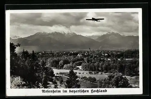 AK Rosenheim, Ortsansicht mit Flugzeug