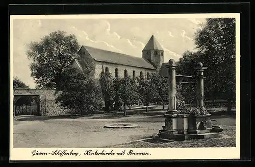 AK Giessen-Schiffenberg, Klosterkirche mit Brunnen