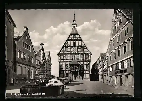 AK Besigheim a. N., Marktplatz mit Brunnen