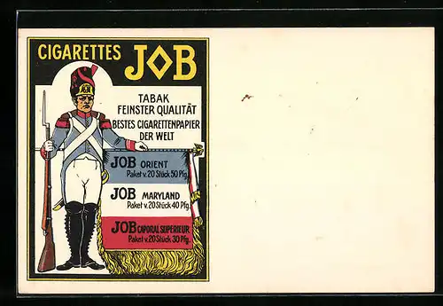 AK Soldat mit Gewehr, Reklame für JOB-Zigarettenpapier