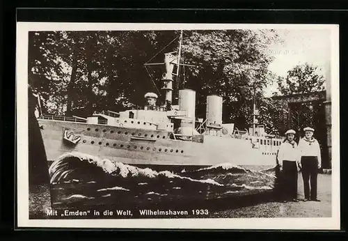 AK Wilhelmshaven, Mit Dampfer Emden in die Welt 1933, Modellbau, Expedition