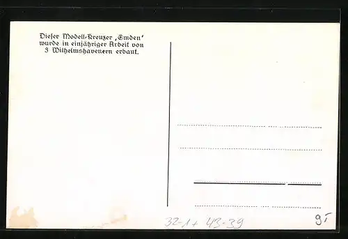 AK Wilhelmshaven, Mit Dampfer Emden in die Welt 1933, Modellbau, Expedition