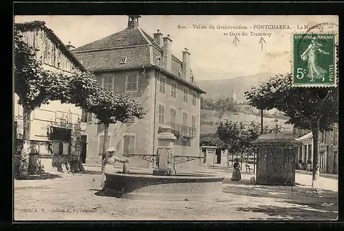 AK Pontcharra, Vallée du Graisivaudan, La Mairie et Gare du Tramway