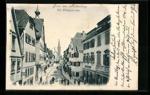 AK Rottenburg, Königsstrasse mit Gasthaus zur Krone und Geschäften