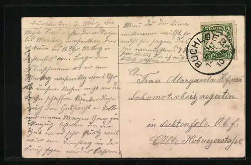 AK Buchloe, Teilansicht mit Strassenpartie, Gebirgspanoramamit Tegelberg, Säuling und Zugspitze