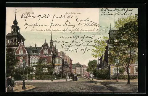 AK Mainz, Schulstrasse mit Passanten