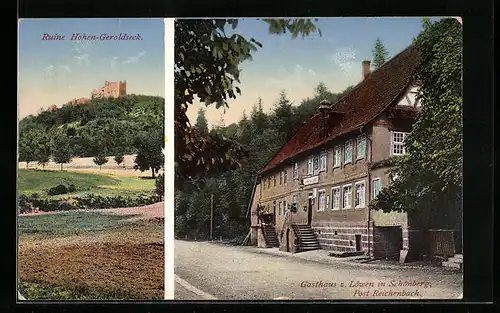 AK Schönberg, Gasthaus zum Löwen, Ruine Hohen-Geroldseck