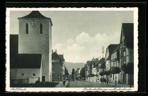 AK Fellbach, Bahnhofstrasse mit Pauluskirche