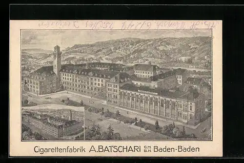 Künstler-AK Baden-Baden, Zigarettenfabrik A. Batschari GmbH