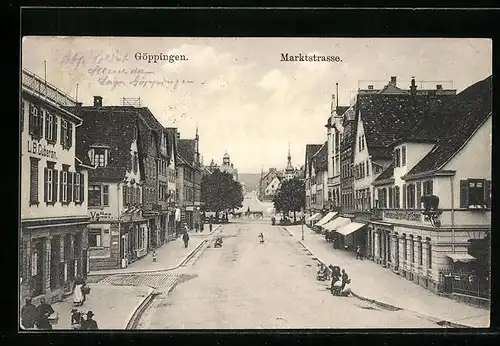 AK Göppingen, Blick in die Marktstrasse mit geschäften