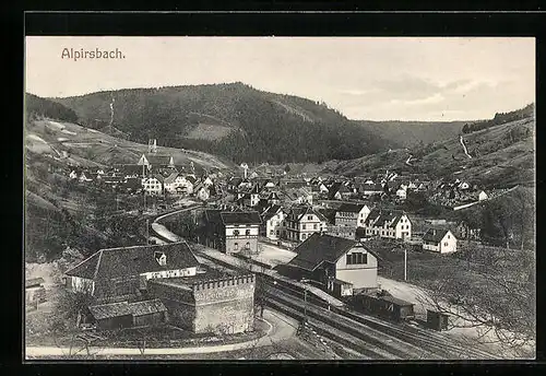 AK Alpirsbach, Blick auf den Bahnhof und nach der Stadt