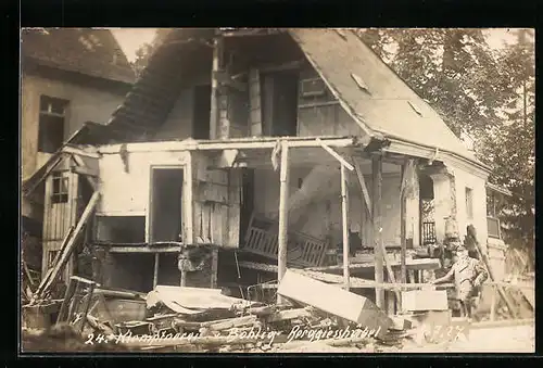 Foto-AK Berggiesshübel, durch Unwetter zerstörte Klempnerei v. Bohlig