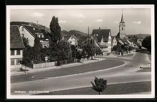 AK Metzingen, Blick auf den Platz mit Kirche