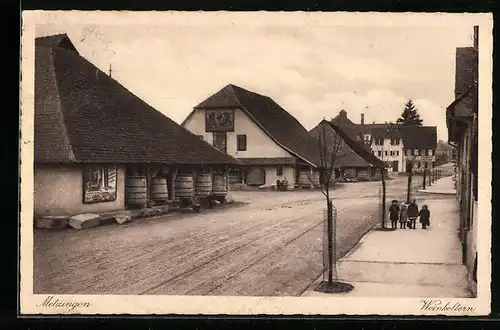 AK Metzingen, Strassenpartie an der Weinkelterei