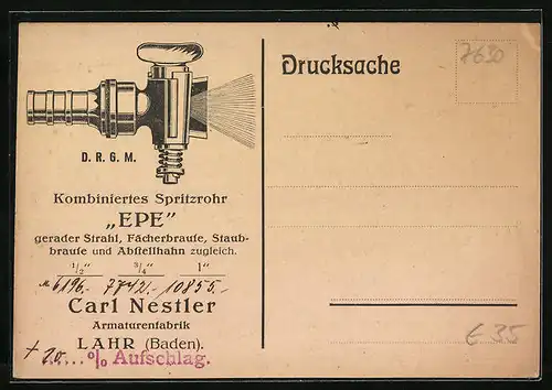 AK Lahr /Baden, Armaturenfabrik Carl Nestler, Kombiniertes Spritzrohr EPE