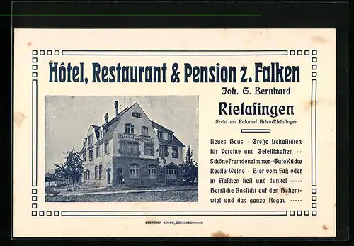 AK Rielasingen, Hotel - Restaurant zum Falken, Inh.: Joh. G. Bernhard