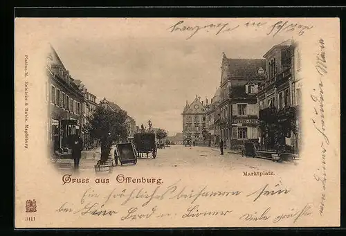 AK Offenburg, Marktplatz mit Geschäften